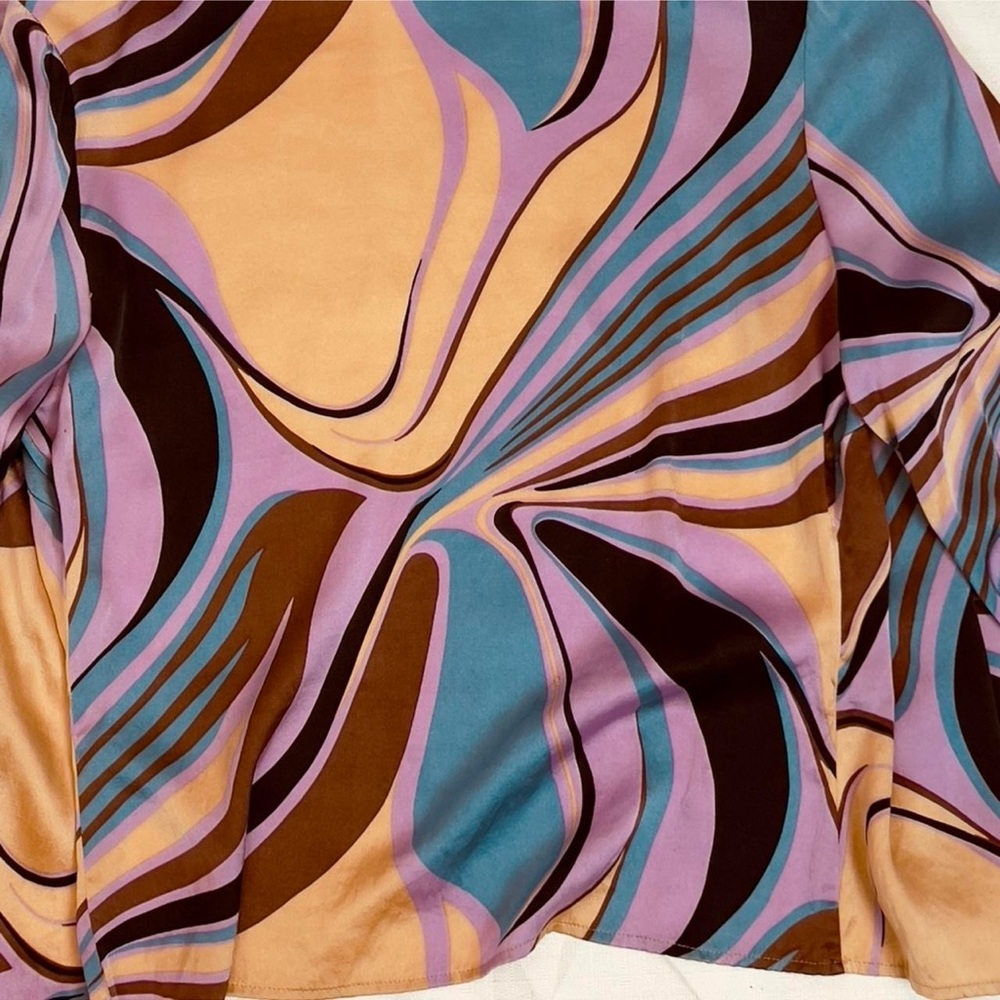 Pucci Style Silk Designer Swirl Psychedelic Button Up Blouse - Picture 4 of 6